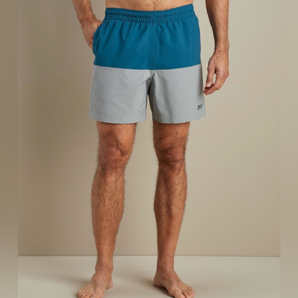 Duluth Trading Men's Pier Genius 7" Swim Trunks gray and blue lined size‎ XL